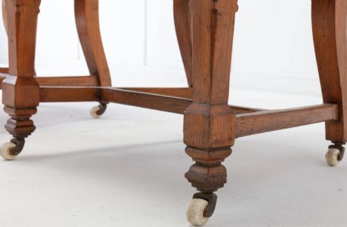 C19TH PAIR OF GOLDEN OAK AND LEATHER OPEN ARMCHAIRS IN THE GOTHIC MANNER - ADDITIONAL PHOTO 10
