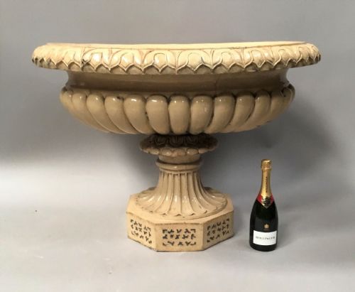 C19TH LARGE GLAZED TERRACOTTA GARDEN URN WINE CISTERN BY LIPSCOMBE CO - ADDITIONAL PHOTO 1