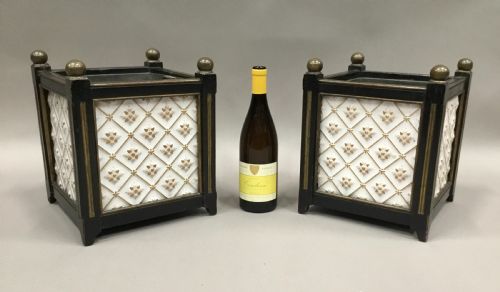 C19TH PAIR OF SQUARE JARDINIERES PLANTERS WITH ORIGINAL MINTON PANELS - ADDITIONAL PHOTO 1