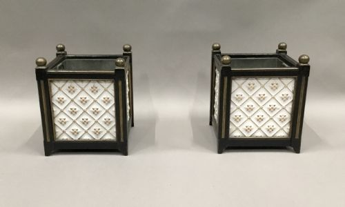 C19TH PAIR OF SQUARE JARDINIERES PLANTERS WITH ORIGINAL MINTON PANELS - ADDITIONAL PHOTO 2