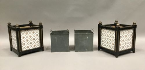 C19TH PAIR OF SQUARE JARDINIERES PLANTERS WITH ORIGINAL MINTON PANELS - ADDITIONAL PHOTO 3