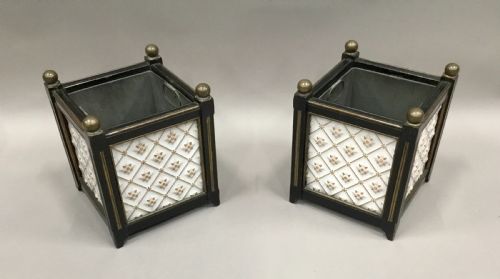 C19TH PAIR OF SQUARE JARDINIERES PLANTERS WITH ORIGINAL MINTON PANELS - ADDITIONAL PHOTO 9