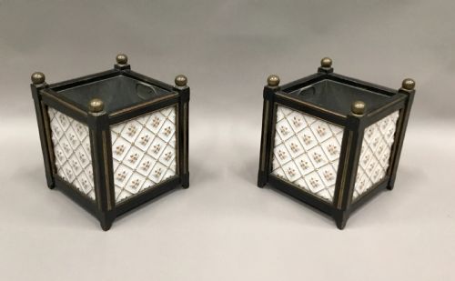 C19TH PAIR OF SQUARE JARDINIERES PLANTERS WITH ORIGINAL MINTON PANELS - ADDITIONAL PHOTO 10