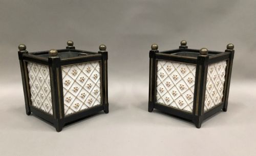 C19TH PAIR OF SQUARE JARDINIERES PLANTERS WITH ORIGINAL MINTON PANELS - ADDITIONAL PHOTO 11