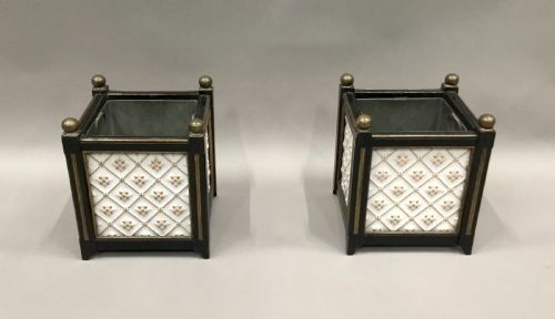 C19TH PAIR OF SQUARE JARDINIERES PLANTERS WITH ORIGINAL MINTON PANELS - ADDITIONAL PHOTO 13