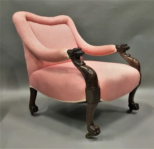 REGENCY MAHOGANY OPEN ARM LIBRARY CHAIR IN THE MANNER OF GEORGE SMITH - ADDITIONAL PHOTO 1