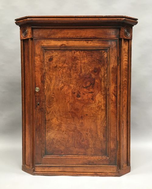 Late Georgian Burr Elm Hanging Corner Cupboard
