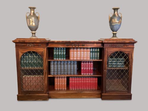 REGENCY INVERTED BREAKFRONT BOOKCASE CABINET IN STRIKING GONALO ALVES - ADDITIONAL PHOTO 2