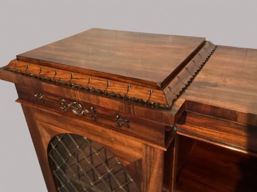 REGENCY INVERTED BREAKFRONT BOOKCASE CABINET IN STRIKING GONALO ALVES - ADDITIONAL PHOTO 5