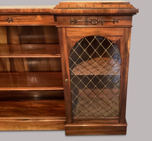 REGENCY INVERTED BREAKFRONT BOOKCASE CABINET IN STRIKING GONALO ALVES - ADDITIONAL PHOTO 6