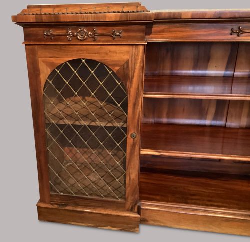 REGENCY INVERTED BREAKFRONT BOOKCASE CABINET IN STRIKING GONALO ALVES - ADDITIONAL PHOTO 7