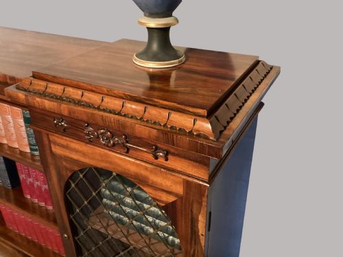 REGENCY INVERTED BREAKFRONT BOOKCASE CABINET IN STRIKING GONALO ALVES - ADDITIONAL PHOTO 8