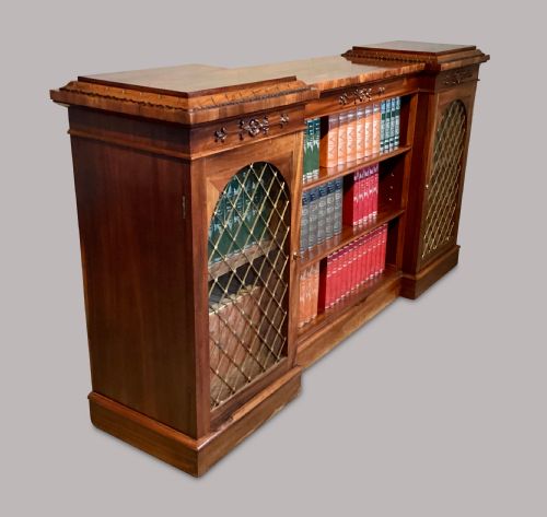 REGENCY INVERTED BREAKFRONT BOOKCASE CABINET IN STRIKING GONALO ALVES - ADDITIONAL PHOTO 12