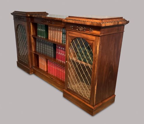 REGENCY INVERTED BREAKFRONT BOOKCASE CABINET IN STRIKING GONALO ALVES - ADDITIONAL PHOTO 13