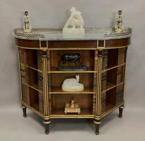 REGENCY ROSEWOOD AND PARCEL GILT OPEN BOOKCASE SIDE CABINET WITH LEATHER DUMMY BOOKS - ADDITIONAL PHOTO 1
