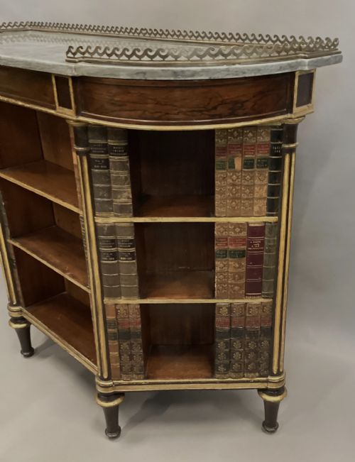 REGENCY ROSEWOOD AND PARCEL GILT OPEN BOOKCASE SIDE CABINET WITH LEATHER DUMMY BOOKS - ADDITIONAL PHOTO 2