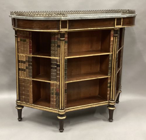 REGENCY ROSEWOOD AND PARCEL GILT OPEN BOOKCASE SIDE CABINET WITH LEATHER DUMMY BOOKS - ADDITIONAL PHOTO 3