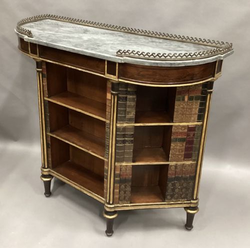 REGENCY ROSEWOOD AND PARCEL GILT OPEN BOOKCASE SIDE CABINET WITH LEATHER DUMMY BOOKS - ADDITIONAL PHOTO 11