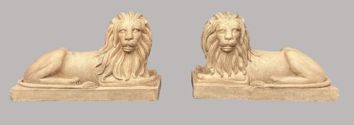 C19TH VERY LARGE PAIR OF BUFF TERRACOTTA LIONS OF VERY IMPRESSIVE SCALE - ADDITIONAL PHOTO 2