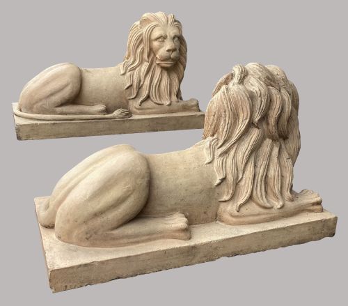 C19TH VERY LARGE PAIR OF BUFF TERRACOTTA LIONS OF VERY IMPRESSIVE SCALE - ADDITIONAL PHOTO 4