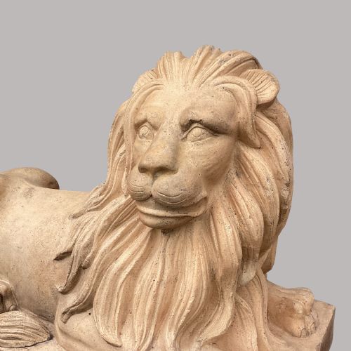 C19TH VERY LARGE PAIR OF BUFF TERRACOTTA LIONS OF VERY IMPRESSIVE SCALE - ADDITIONAL PHOTO 6