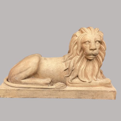 C19TH VERY LARGE PAIR OF BUFF TERRACOTTA LIONS OF VERY IMPRESSIVE SCALE - ADDITIONAL PHOTO 9