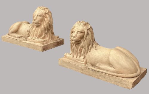 C19TH VERY LARGE PAIR OF BUFF TERRACOTTA LIONS OF VERY IMPRESSIVE SCALE - ADDITIONAL PHOTO 10
