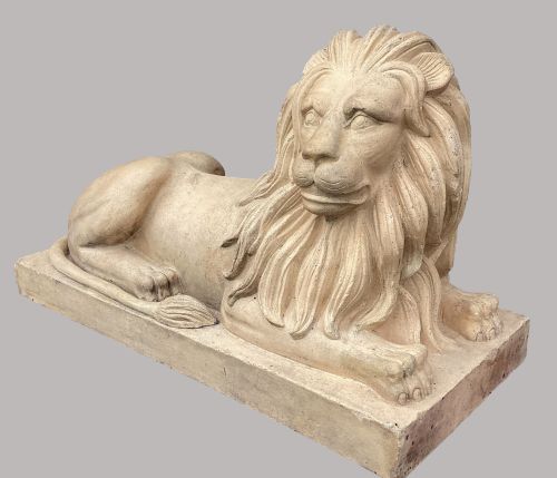 C19TH VERY LARGE PAIR OF BUFF TERRACOTTA LIONS OF VERY IMPRESSIVE SCALE - ADDITIONAL PHOTO 15