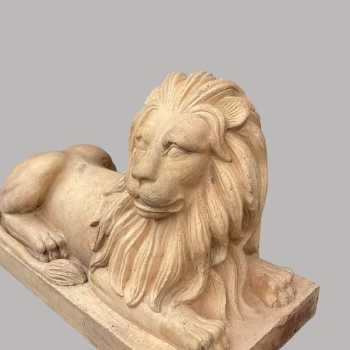 C19TH VERY LARGE PAIR OF BUFF TERRACOTTA LIONS OF VERY IMPRESSIVE SCALE - ADDITIONAL PHOTO 16