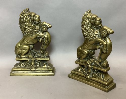 C19TH PAIR OF BRASS LION DOORSTOPS DOOR PORTERS - ADDITIONAL PHOTO 10