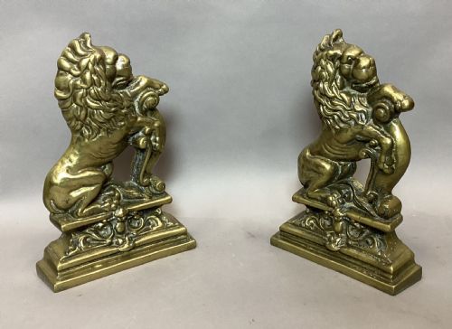 C19TH PAIR OF BRASS LION DOORSTOPS DOOR PORTERS - ADDITIONAL PHOTO 11