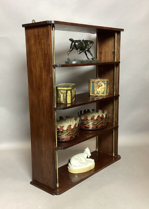 REGENCY MAHOGANY AND BRASS HANGING WALL SHELVES - ADDITIONAL PHOTO 1