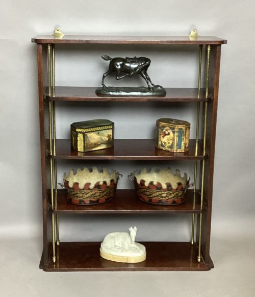 REGENCY MAHOGANY AND BRASS HANGING WALL SHELVES - ADDITIONAL PHOTO 2