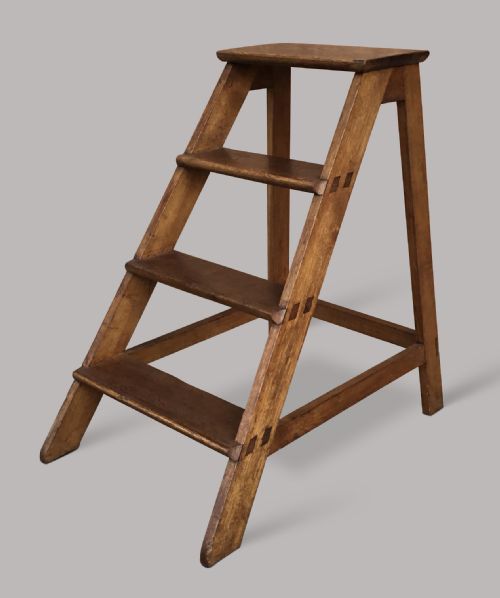 C19TH SET OF OAK LIBRARY STEPS - ADDITIONAL PHOTO 1