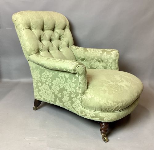 c19th howard and sons upholstered armchair rare model fully stamped - CATEGORY: ANTIQUE CHAIRS - DATED 19TH CENTURY