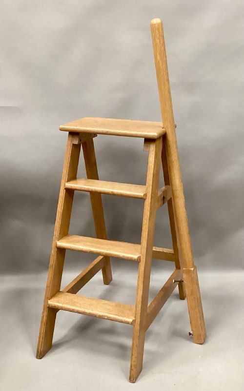 C19TH GOLDEN OAK SET OF LIBRARY STEPS - ADDITIONAL PHOTO 5