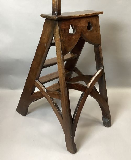C19TH GOTHIC OAK LIBRARY STEPS IN THE MANNER OF AWNPUGIN - ADDITIONAL PHOTO 2