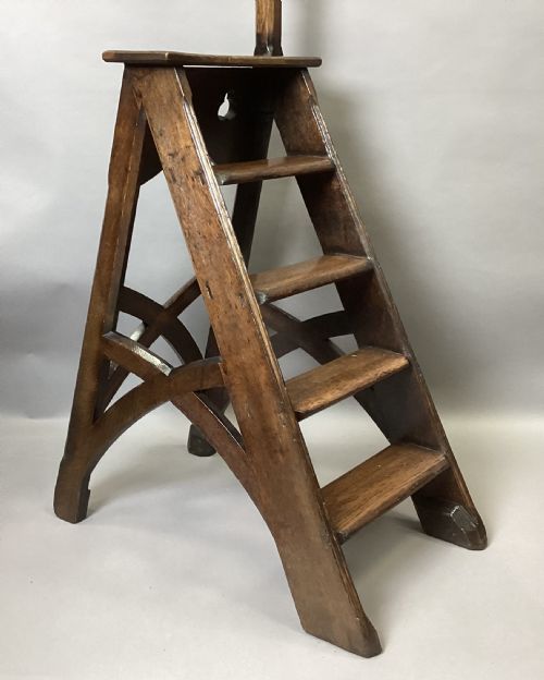 C19TH GOTHIC OAK LIBRARY STEPS IN THE MANNER OF AWNPUGIN - ADDITIONAL PHOTO 4