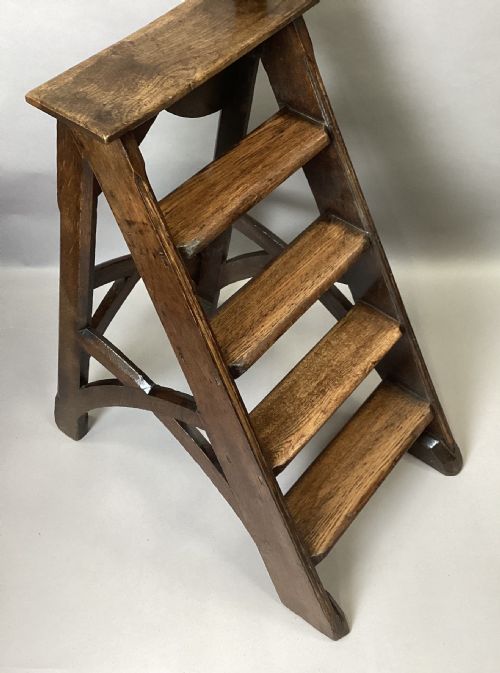 C19TH GOTHIC OAK LIBRARY STEPS IN THE MANNER OF AWNPUGIN - ADDITIONAL PHOTO 5