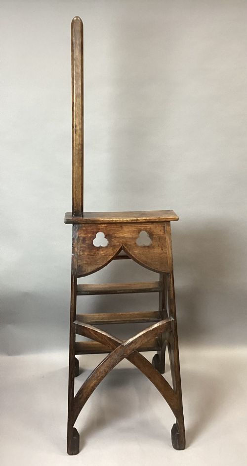 C19TH GOTHIC OAK LIBRARY STEPS IN THE MANNER OF AWNPUGIN - ADDITIONAL PHOTO 10