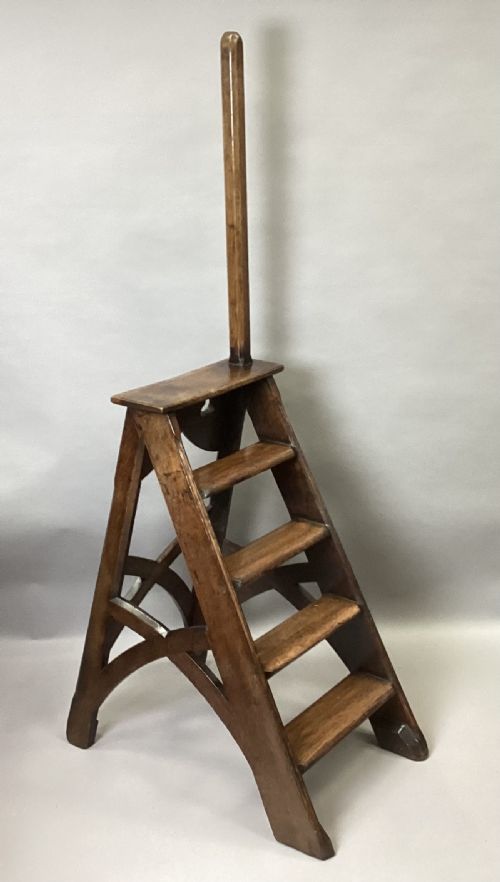 C19TH GOTHIC OAK LIBRARY STEPS IN THE MANNER OF AWNPUGIN - ADDITIONAL PHOTO 16