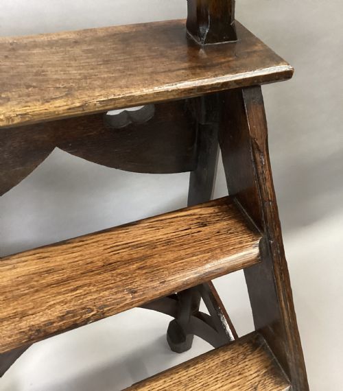 C19TH GOTHIC OAK LIBRARY STEPS IN THE MANNER OF AWNPUGIN - ADDITIONAL PHOTO 17