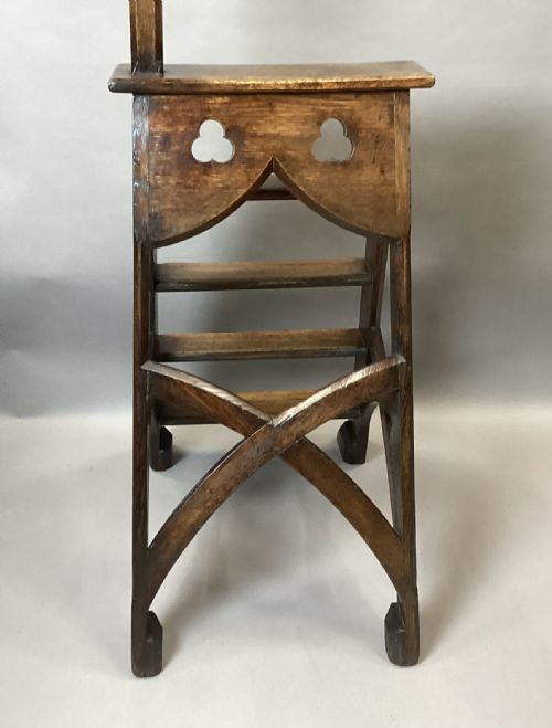 C19TH GOTHIC OAK LIBRARY STEPS IN THE MANNER OF AWNPUGIN - ADDITIONAL PHOTO 19