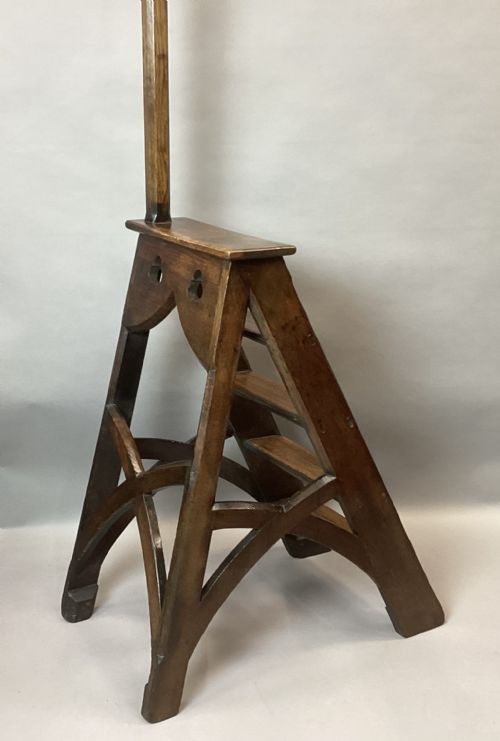 C19TH GOTHIC OAK LIBRARY STEPS IN THE MANNER OF AWNPUGIN - ADDITIONAL PHOTO 20