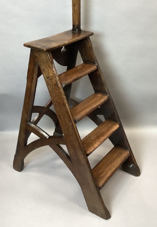 C19TH GOTHIC OAK LIBRARY STEPS IN THE MANNER OF AWNPUGIN - ADDITIONAL PHOTO 21