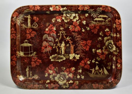 REGENCY LARGE PAPIER MACHE TRAY ON STAND WITH SPLENDID ORIGINAL CHINOISERIE DECORATION - ADDITIONAL PHOTO 1