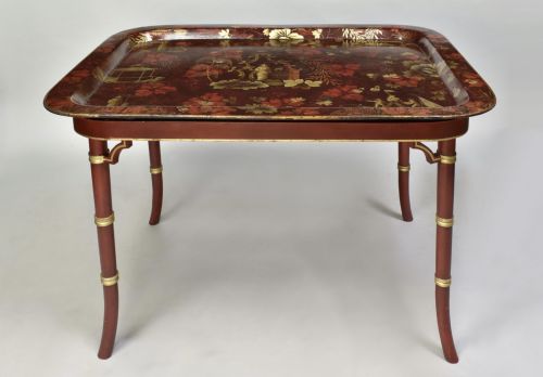 REGENCY LARGE PAPIER MACHE TRAY ON STAND WITH SPLENDID ORIGINAL CHINOISERIE DECORATION - ADDITIONAL PHOTO 2