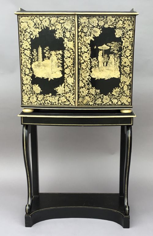 REGENCY CHINOISERIE PENWORK COLLECTORS CABINET ON STAND - ADDITIONAL PHOTO 1