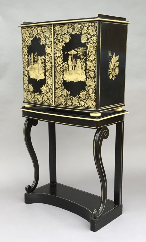 REGENCY CHINOISERIE PENWORK COLLECTORS CABINET ON STAND - ADDITIONAL PHOTO 6