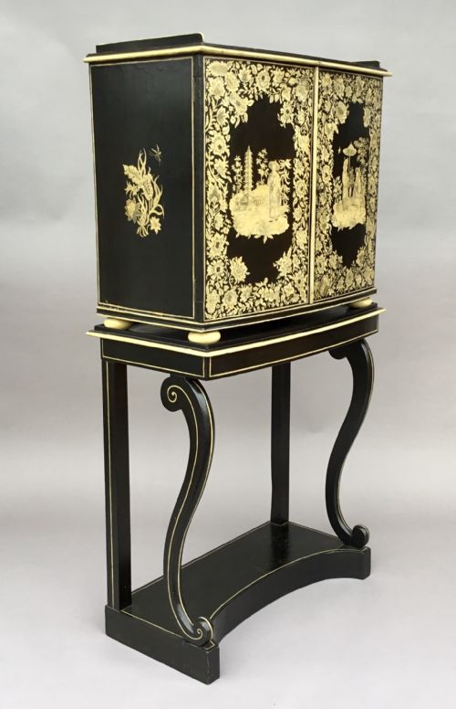 REGENCY CHINOISERIE PENWORK COLLECTORS CABINET ON STAND - ADDITIONAL PHOTO 7